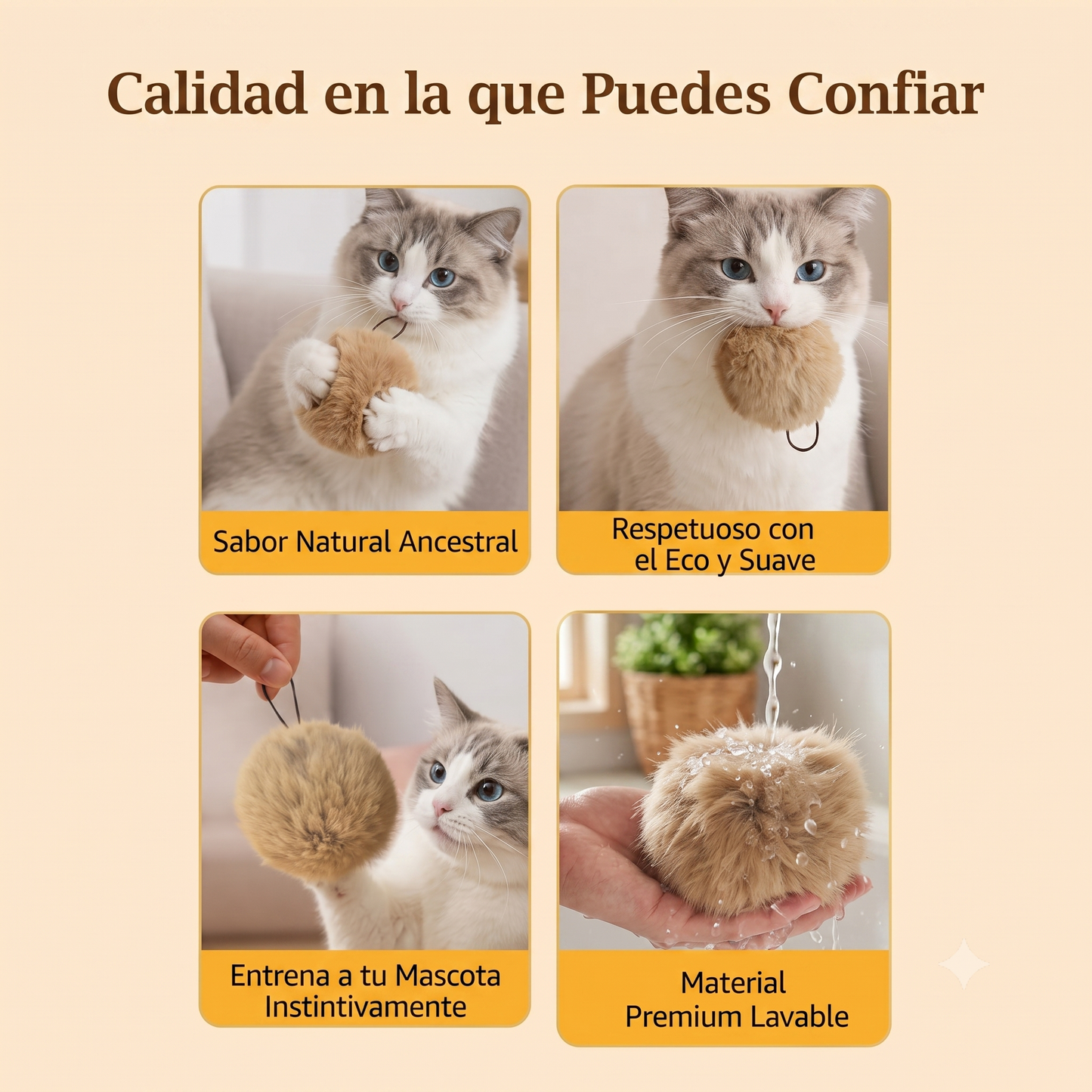 Bola de Pelo para Gatos — Juguete Suave para Morder, Patear y Perseguir