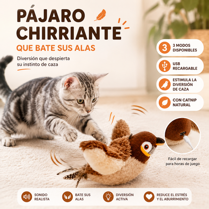 Pájaro Interactivo para Gatos — Se Mueve Solo, Aletea y Canta como uno Real