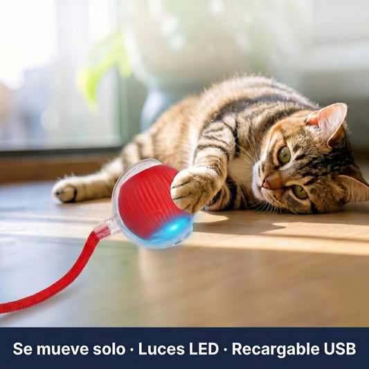 Juguete Automático para Gatos — Bola Giratoria 360° con Luces LED