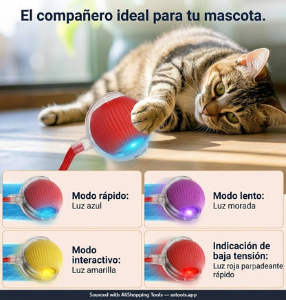Juguete Automático para Gatos — Bola Giratoria 360° con Luces LED