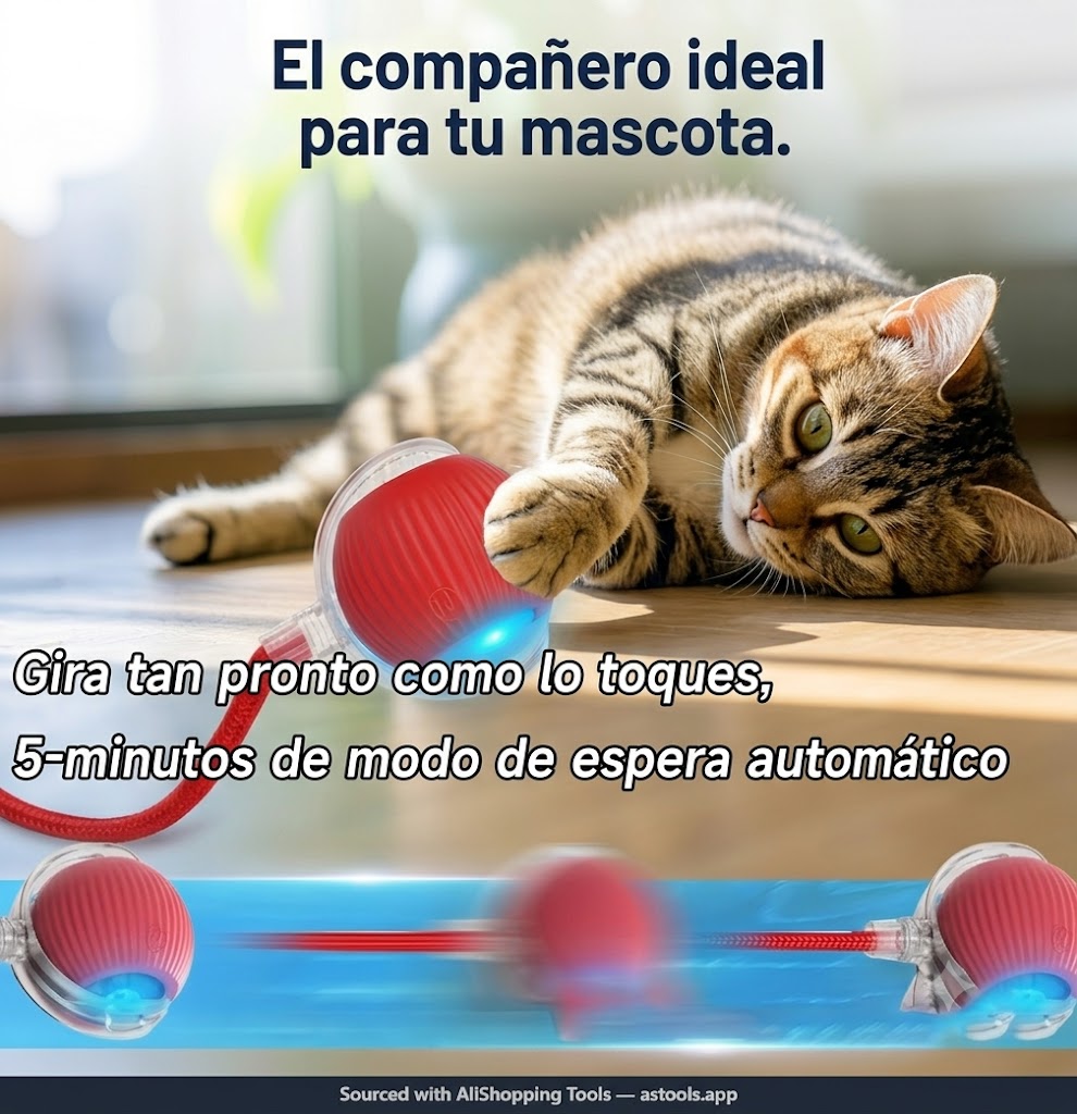 Juguete Automático para Gatos — Bola Giratoria 360° con Luces LED